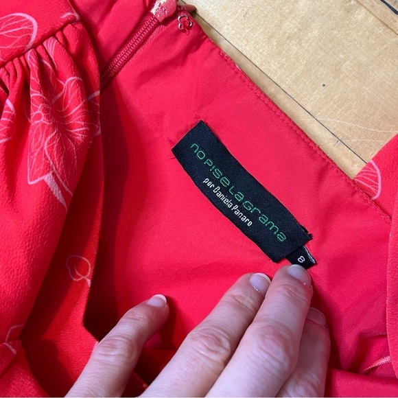 No Pise La Grama Sz 8 Luna Bonita Red Ruffle Orchid Floral Print Maxi Dress - Picture 9 of 13